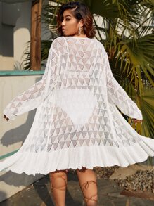 SHEIN Swim Curve Plus Solid Belted Kimono Without Bikini - White - View 2