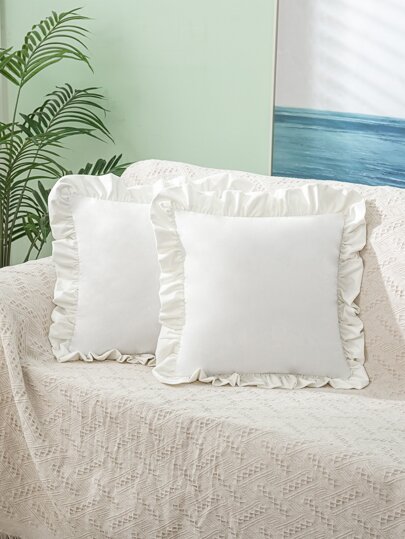 1pc Velvet Ruffled Throw Pillow Cover, Without Pillow Insert