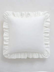 1pc Velvet Ruffled Throw Pillow Cover, Without Pillow Insert - White - View 3