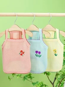 1pc Flower Embroidered Pet Tank For Dog And Cat For Summer - Yellow - View 1