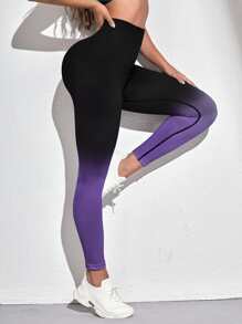 字母染色無縫高彈力美腹運動褲,適用於跑步,健身褲 - 彩色 - 查看 2