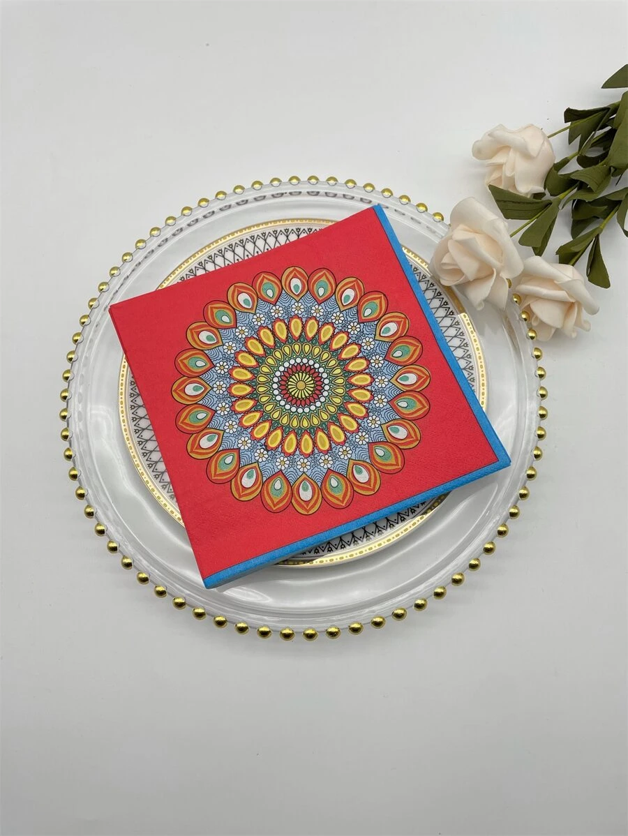 20pcs/set Paper Disposable Napkin, Mandala Pattern Paper Dinner Napkin For Party - Multicolor - View 1