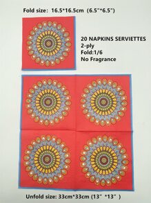 20pcs/set Paper Disposable Napkin, Mandala Pattern Paper Dinner Napkin For Party - Multicolor - View 5