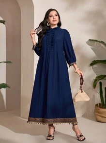 Mulvari Vestido con cinta en contraste con lentejuelas ribete con botón delantero - Azul Marino - Ver 4