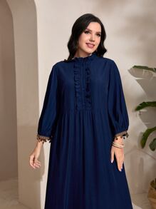 Mulvari Vestido con cinta en contraste con lentejuelas ribete con botón delantero - Azul Marino - Ver 5