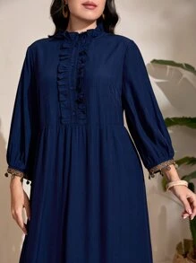 Mulvari Vestido con cinta en contraste con lentejuelas ribete con botón delantero - Azul Marino - Ver 6