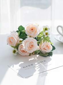 1pc Plastic Artificial Flower Bouquet, Artificial Flower Bundle For Wedding - Multicolor - View 6