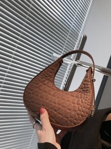 鱷魚壓紋流浪包 - 咖啡棕 - 查看 1