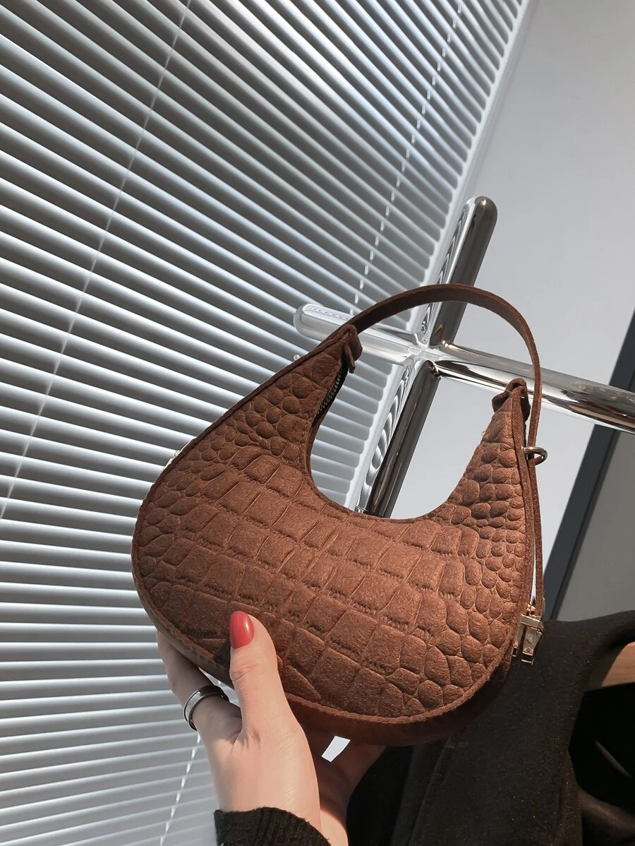 鱷魚壓紋流浪包 - 咖啡棕 - 查看 1