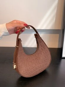 鱷魚壓紋流浪包 - 咖啡棕 - 查看 4