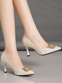 Women's High Heel Shoes With Pointed Toe And Rhinestone Decoration