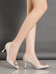Women's High Heel Shoes With Pointed Toe And Rhinestone Decoration