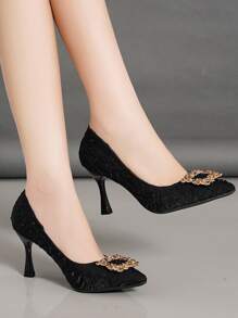 Fall/Winter Women High Heel Pumps Pointed Toe Rhinestone Decor,Elegant,Party,Stilettos Heels - Black - View 2