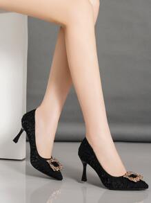 Fall/Winter Women High Heel Pumps Pointed Toe Rhinestone Decor,Elegant,Party,Stilettos Heels - Black - View 4