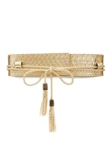 Elegant Tassel Decor Wide Belt for Coats and Dresses - Gold - View 2