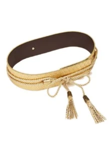 Elegant Tassel Decor Wide Belt for Coats and Dresses - Gold - View 4