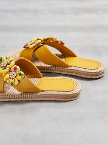 Floral Appliques Espadrille Slides - Yellow - View 6