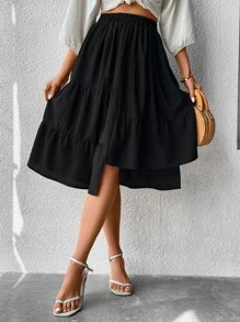 SHEIN Essnce Falda asimétrico bajo con fruncido - Negro - Ver 3