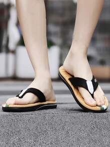 Men Letter Graphic Flip Flops, Fashion Summer Canvas Flip Flops - Multicolor - View 1