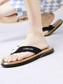 Men Letter Graphic Flip Flops, Fashion Summer Canvas Flip Flops - Multicolor - View 2