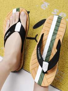 Men Letter Graphic Flip Flops, Fashion Summer Canvas Flip Flops - Multicolor - View 3
