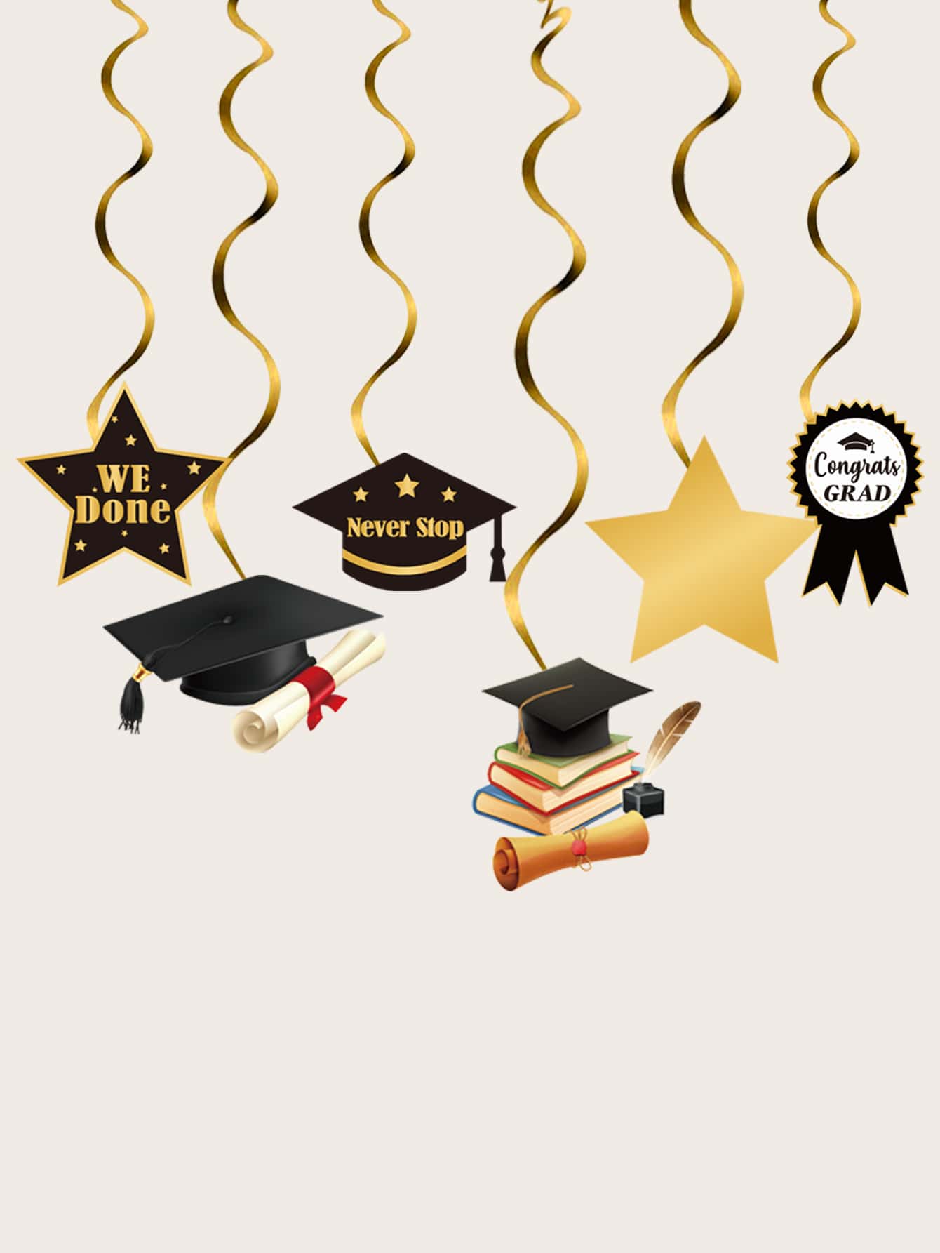 12pcs/set Paper Hanging Swirl Decoration, Graduation Hat Design Hanging Decoration For Graduation Party - Multicolor - View 1