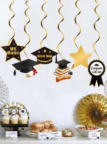 12pcs/set Paper Hanging Swirl Decoration, Graduation Hat Design Hanging Decoration For Graduation Party - Multicolor - View 2
