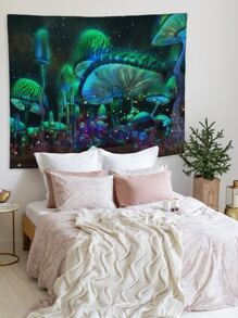 1片綠色蘑菇森林印花掛毯,適用於客廳牆壁裝飾 - 彩色 - 查看 2