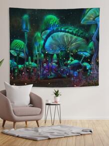 1片綠色蘑菇森林印花掛毯,適用於客廳牆壁裝飾 - 彩色 - 查看 4