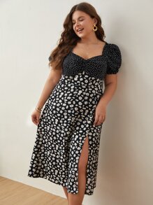 SHEIN Frenchy 大碼小雛菊高衩連衣裙 - 彩色 - 查看 3