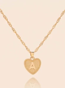 1入組時尚鋅合金字母細節心形墜飾項鍊適用於女士適用於禮品 - 金黃色 - 查看 2