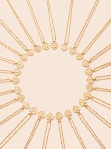 1入組時尚鋅合金字母細節心形墜飾項鍊適用於女士適用於禮品 - 金黃色 - 查看 1