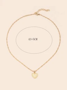 1入組時尚鋅合金字母細節心形墜飾項鍊適用於女士適用於禮品 - 金黃色 - 查看 3