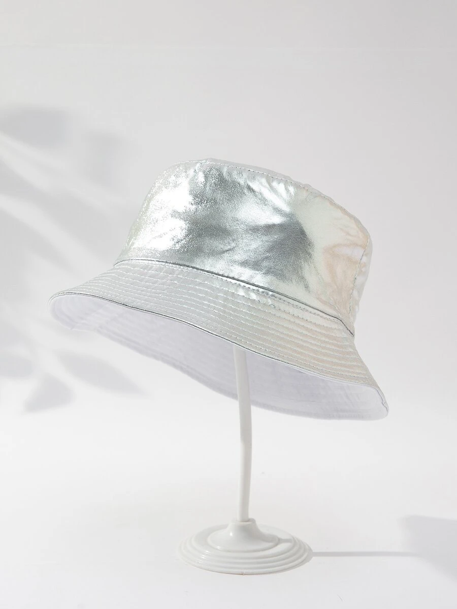 素色雙面漁夫帽 - 銀色 - 查看 1