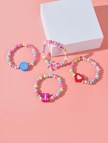 4入組小女童愛心裝飾串珠手鏈