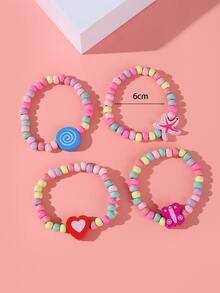 4入組小女童愛心裝飾串珠手鏈