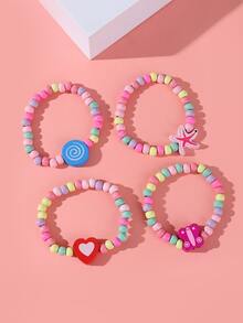 4入組小女童愛心裝飾串珠手鏈