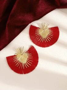 1pair Western Style Exaggerated & Retro & Minimalist Heart Shaped & Tassel Dangle Earrings For Women, Suitable For Daily Wear, Banquet Party, And Festival Gifts Valentines - Red - View 4