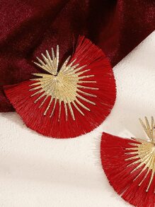 1pair Western Style Exaggerated & Retro & Minimalist Heart Shaped & Tassel Dangle Earrings For Women, Suitable For Daily Wear, Banquet Party, And Festival Gifts Valentines - Red - View 5