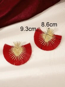 1pair Western Style Exaggerated & Retro & Minimalist Heart Shaped & Tassel Dangle Earrings For Women, Suitable For Daily Wear, Banquet Party, And Festival Gifts Valentines - Red - View 6