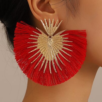 1 par de pendientes colgantes con forma de corazón exagerada, retro y minimalista con flecos, para mujer, adecuados para uso diario, banquetes, fiestas y regalos para el Día de San Valentín