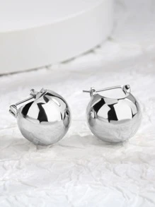 Charm-In 1 bông tai vòng tối giản trang sức đồng - Bạc - Xem 4