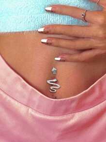 1入組簡約風不銹鋼方晶鋯石蛇設計臍環適合女士和女孩,不銹鋼首飾類 - 彩色 - 查看 1