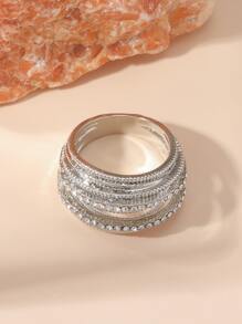 浪漫水鑽裝飾鏤空戒指 - 銀色 - 查看 3