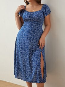 SHEIN Frenchy 大碼碎花高衩洋裝 - 彩色 - 查看 4