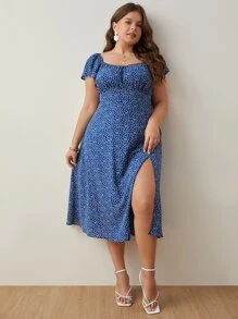 SHEIN Frenchy 大碼碎花高衩洋裝 - 彩色 - 查看 5