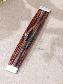 Vòng đeo tay nhiều lớp trang trí màu ngọc lam & lông vũ - màu nâu - Xem 2