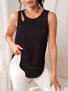 Easithlete Solid Raglan Sleeve Sports Tee Gym Topworkout Tank Top - Black - View 1