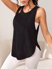 Easithlete Solid Raglan Sleeve Sports Tee Gym Topworkout Tank Top - Black - View 3