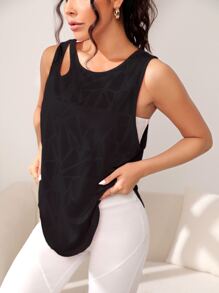 Easithlete Solid Raglan Sleeve Sports Tee Gym Topworkout Tank Top - Black - View 4